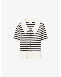 Claudie Pierlot - Striped Frill-Collar Stretch-Knit Jumper - Lyst