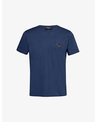 Emporio Armani - Blu Vy Logo-embroidered Relaxed-fit Cotton-jersey T-shirt X - Lyst