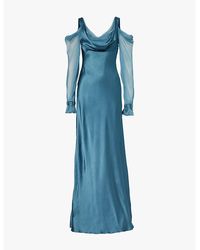 Alberta Ferretti - Cowl-neck Cut-out Silk Maxi Dress - Lyst