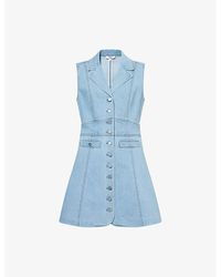 PAIGE - Vida Notched-Lepel Denim Mini Dress - Lyst