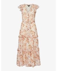PAIGE - Creamrozlyn Floral-print Silk Midi Dress - Lyst