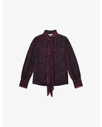 Reiss - Dana Snake-Print Tie-Neck Woven Blouse - Lyst