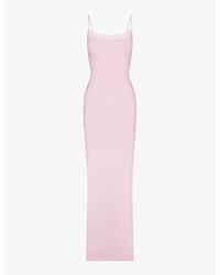Skims - Cherry Blossomfits Everybody Lace-trim Stretch-woven Maxi Slip Dress X - Lyst