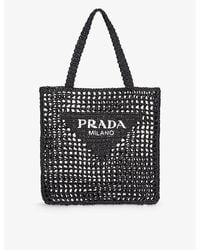 Prada - Logo-embellished Crochet Viscose Tote Bag - Lyst