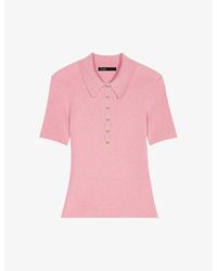 Maje - Short-sleeved Stretch-woven Knitted Polo Shirt - Lyst
