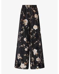 Zimmermann - Ascent Pleat Floral Silk-Linen Trousers - Lyst
