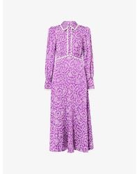 ME+EM - Floral-Print Lace-Trim Fit-And-Flare Crepe Maxi Dress - Lyst