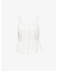 Theory - Scoop-Neck Peplum Linen-Blend Top - Lyst
