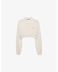 Prada - Long-Sleeved Cropped Cashmere Polo Shirt - Lyst