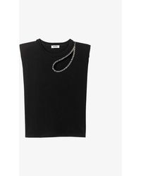 Sandro - Crystal-embellished Cut-out Cotton T-shirt - Lyst