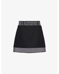 Prada - Semi-sheer Brand-plaque Wool Mini Skirt - Lyst