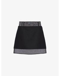 Prada - Semi-Sheer Brand-Plaque Wool Mini Skirt - Lyst