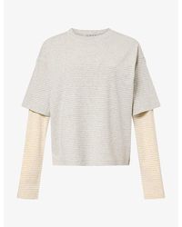 The Couture Club - Double Layer Stripe Long-Sleeve Woven T-Shirt - Lyst