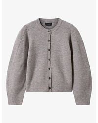 Whistles - Puff-Sleeved Round-Neck Wool-Blend Cardigan - Lyst