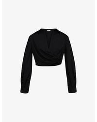 House Of Cb - Ivara Long-Sleeve Cropped Stretch-Cotton Shirt - Lyst