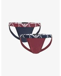 Emporio Armani - Branded-waist Stretch-cotton Jockstraps Pack Of Two - Lyst