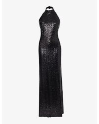 Ralph Lauren - Sequin-embellished Halter-neck Stretch-woven Gown - Lyst