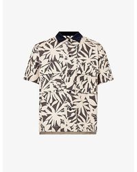Sacai - Leaf-print Contrast-collar Cotton Shirt - Lyst
