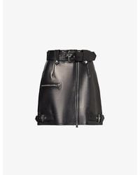 Alexander McQueen - Buckle-embellished Zip-front Leather Mini Skirt - Lyst