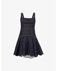 Self-Portrait - Cut-Out Bow-Embroidered Denim Mini Dress - Lyst