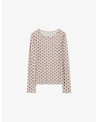 Claudie Pierlot - Printed Long-Sleeved Mesh T-Shirt - Lyst