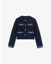 Maje - Denim-Trim Four-Pocket Tweed Jacket - Lyst