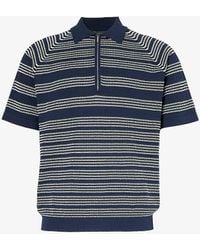 Beams Plus - Zip Stripe-pattern Cotton Knitted Polo Shirt - Lyst