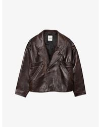 Sandro - Oversized-Collar Relaxed-Fit Leather Jacket - Lyst