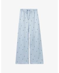 Claudie Pierlot - Floral-Embroidered Wide-Leg Satin Trousers - Lyst