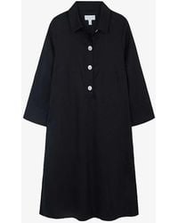 The White Company - Oversized-button Three Quarter-length Sleeves Linen Knee-length Dress - Lyst