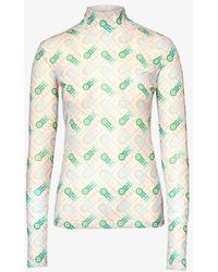 Casablancabrand - Branded-print Long-sleeved Stretch-recycled Polyester Mesh Top X - Lyst