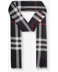 Burberry - Vy Giant Check Fringed-trim Wool And Silk-blend Scarf - Lyst
