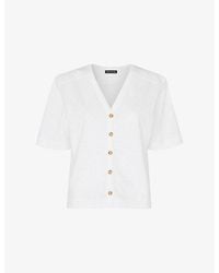 Whistles - Ella V-Neck Button-Through Cotton-Jersey T-Shirt - Lyst
