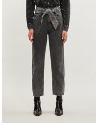 Sandro Embellished Waist-tie High-rise Jeans - Black