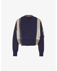 Sacai - Vy Khaki Colour-block Cotton-blend Jersey Sweatshirt X - Lyst
