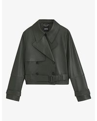 BOSS - Double-Breasted Notch-Lapel Leather Jacket - Lyst