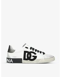 Dolce & Gabbana - Portofino Vintage Logo-embossed Leather Low-top Trainers - Lyst