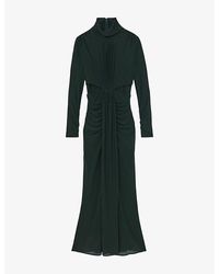 Reiss - Danni Ruched-Front Long-Sleeve Stretch-Jersey Maxi Dress - Lyst