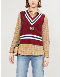 Burberry Crest-embroidered Sleeveless Wool And Cashmere-blend Top