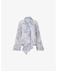 eem - Floral-Print Tie-Neck Chiffon Blouse - Lyst