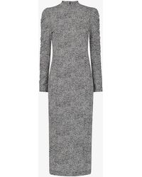Whistles - Pebble Spot-print Ruched-sleeve Jersey Midi Dress - Lyst