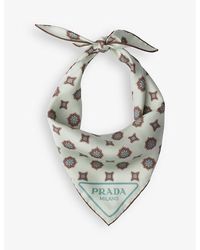 Prada - Floral-print Branded Silk Scarf - Lyst