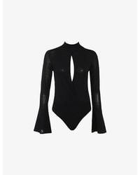 House Of Cb - Lois High-Neck Stretch-Woven Bodysuit Xs (A-C Cup) - Lyst