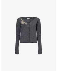 Erdem - Embellished Technical-Blend Cropped Knitted Cardigan - Lyst