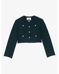 Maje - Round-Neck Tweed Cotton-Blend Jacket - Lyst