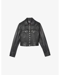 The Kooples - Branded-Hardware Cropped Leather Jacket - Lyst