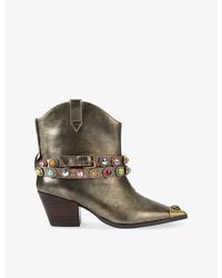 Kurt Geiger - Regent Crystal-Embellished Heeled Leather Ankle Boots - Lyst