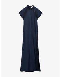 Claudie Pierlot - Victorian-Collar Lace-Trim Satin Maxi Dress - Lyst