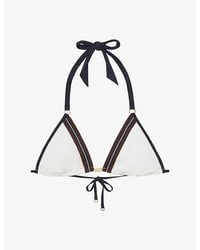 Reiss - Riva Colour-Block Triangle Stretch-Woven Bikini Top - Lyst