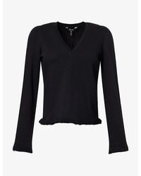 ME+EM - Raw-Edge V-Neck Cotton-Blend Sweatshirt - Lyst